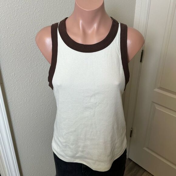 Old Navy Tops - Old Navy Cream and Brown Ribbed Tank Top Sz XL